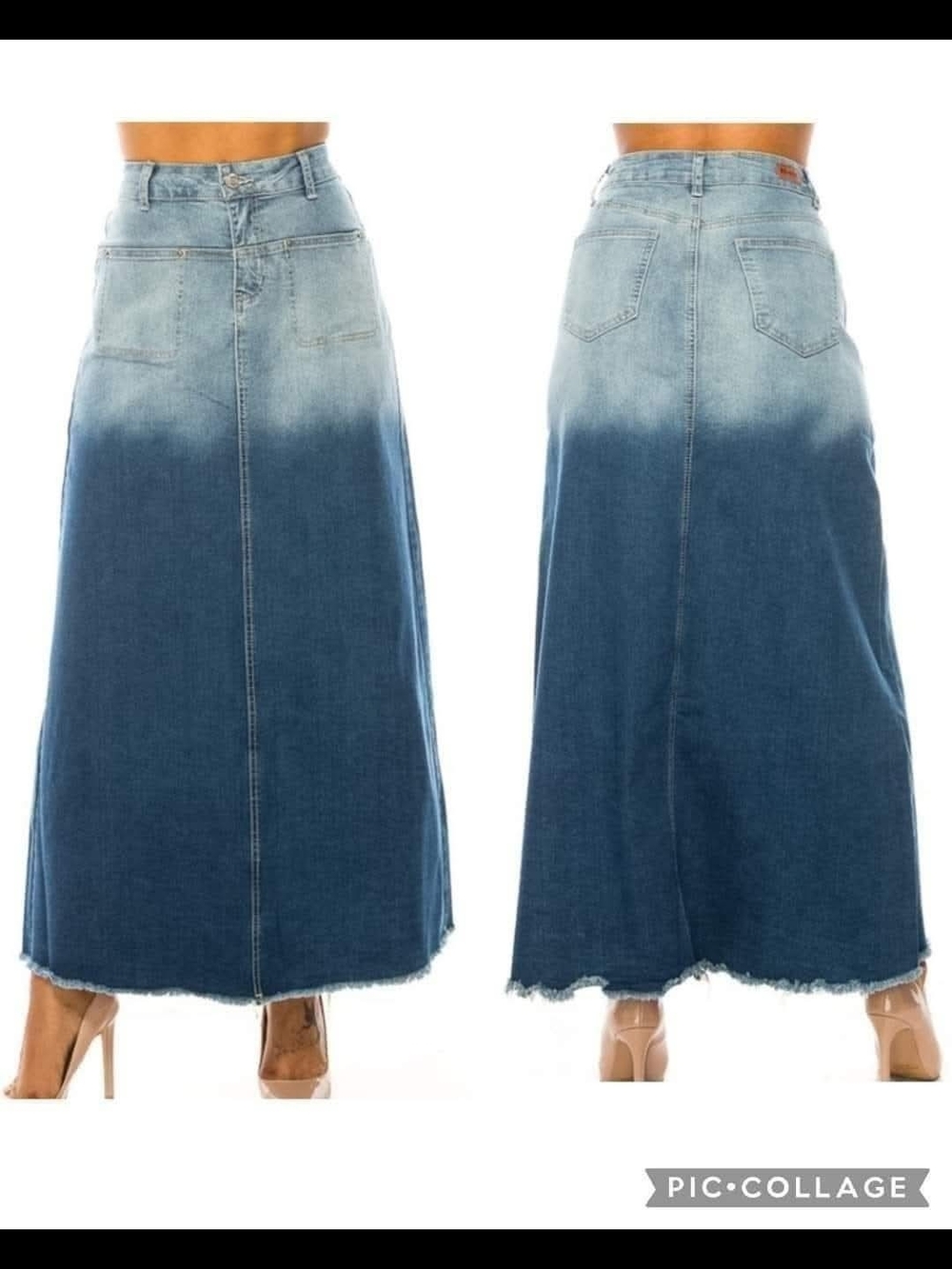 Celeste Ombre Maxi Denim Skirt in Light and Dark Blue